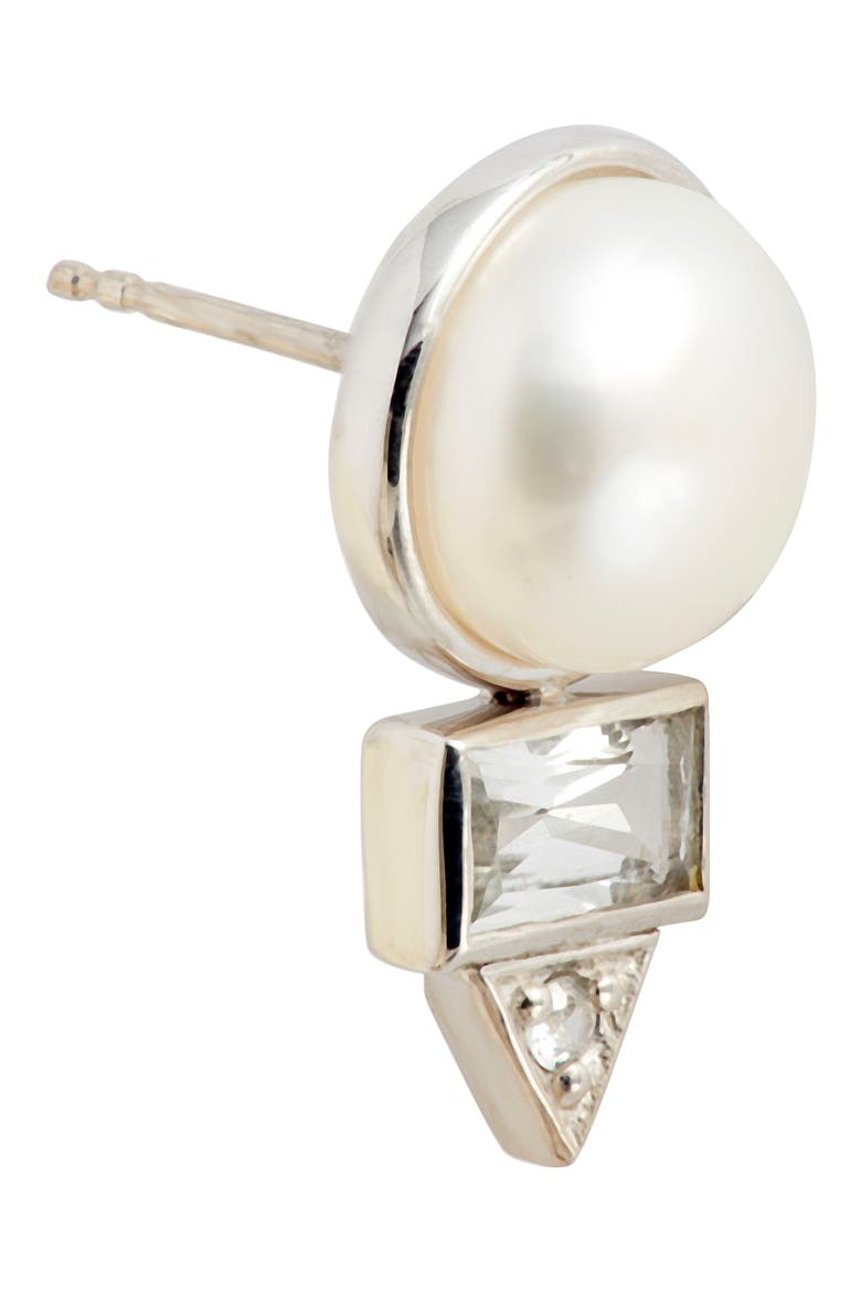 Cleo Baguette Topaz & Pearl Stud Earrings, Alternate, color, PEARL/ WHITE SAPPHIRE