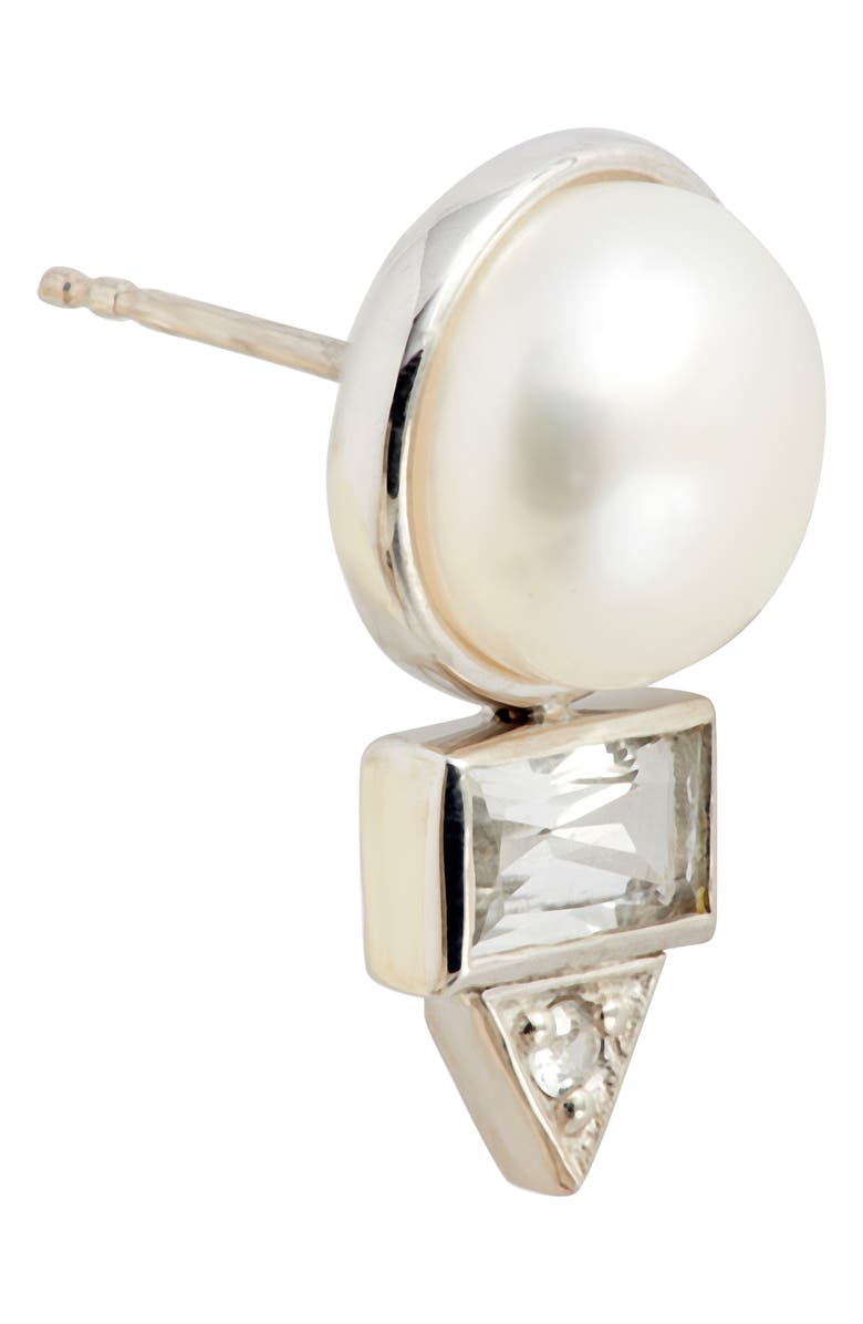 Anzie Cleo Baguette Topaz & Pearl Stud Earrings, Alternate, color, 
