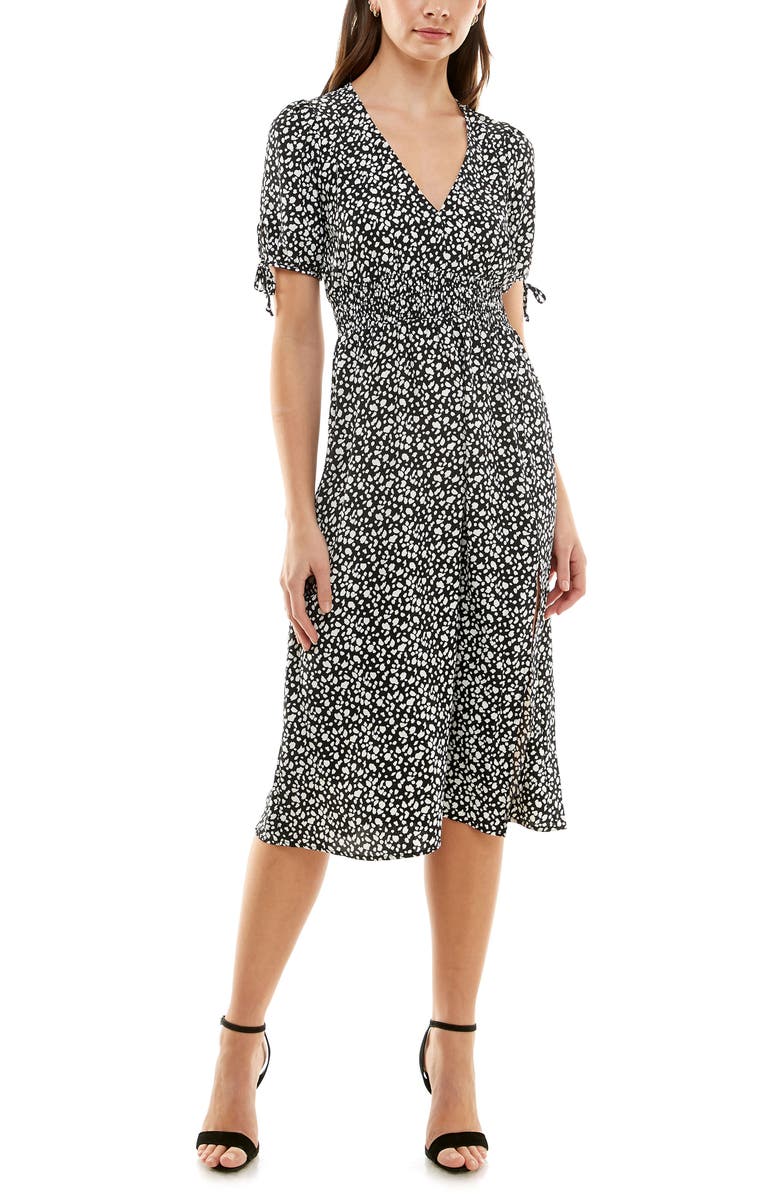 Socialite Puffy Sleeves Floral V-Neck Midi Dress, Main, color,
