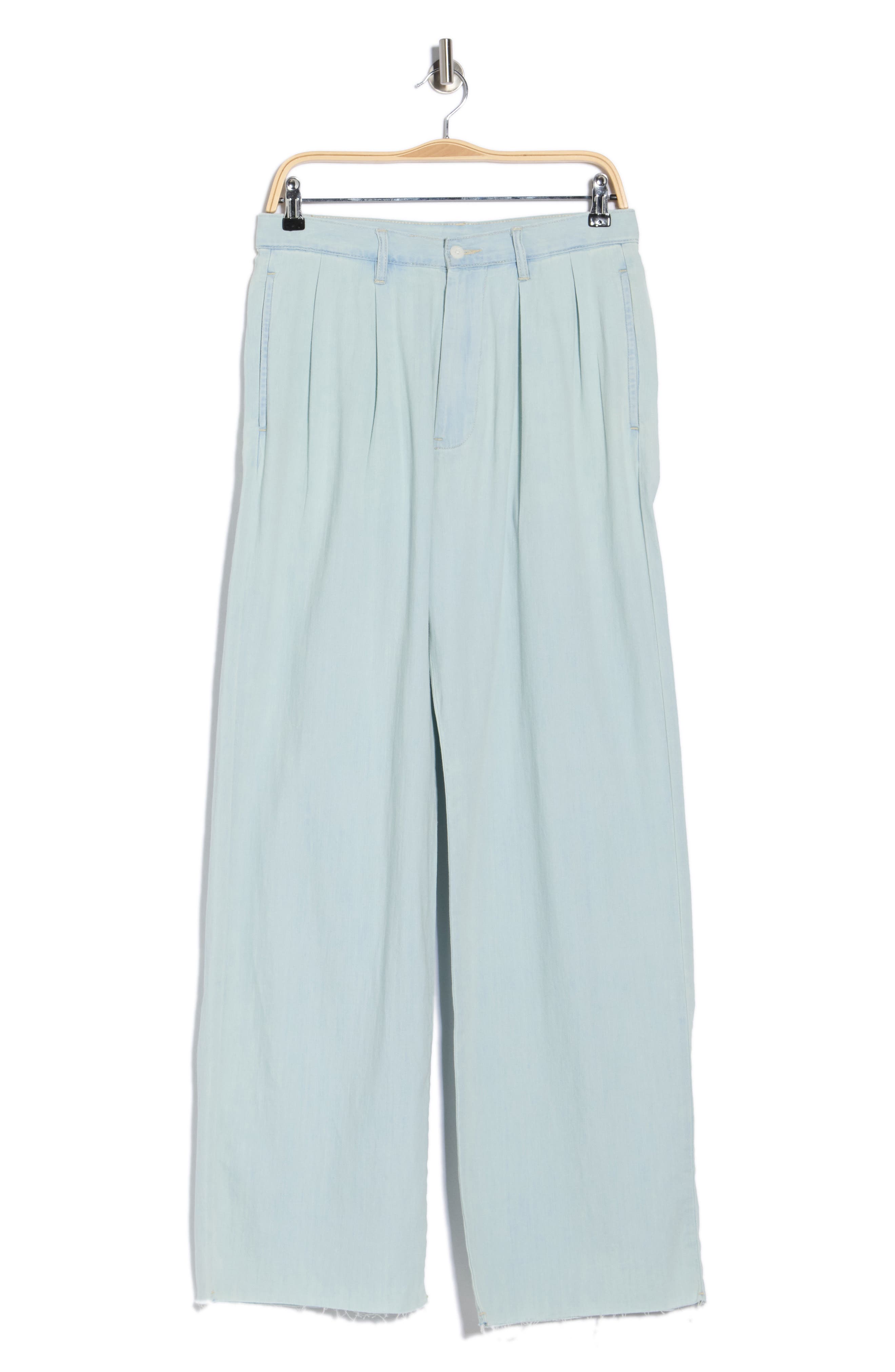 DENIMIST Blaire Double Pleated Raw Hem Wide Leg Pants