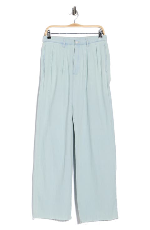 Blaire Double Pleated Raw Hem Wide Leg Pants