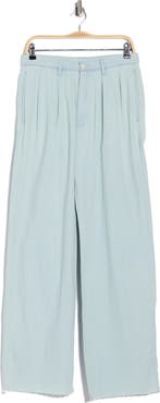 DENIMIST Blaire Double Pleated Raw Hem Wide Leg Pants