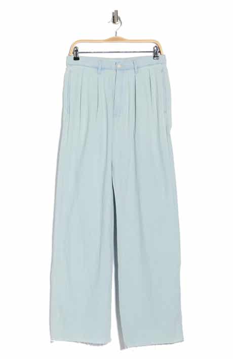 DENIMIST Blaire Double Pleated Raw Hem Wide Leg Pants