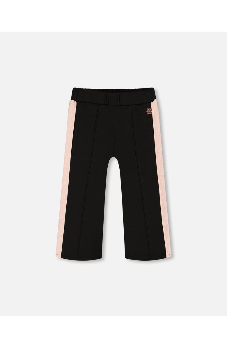 Deux par Deux Girl's Cropped Wide Leg Pant With Contrast Band Black, Alternate, color, 