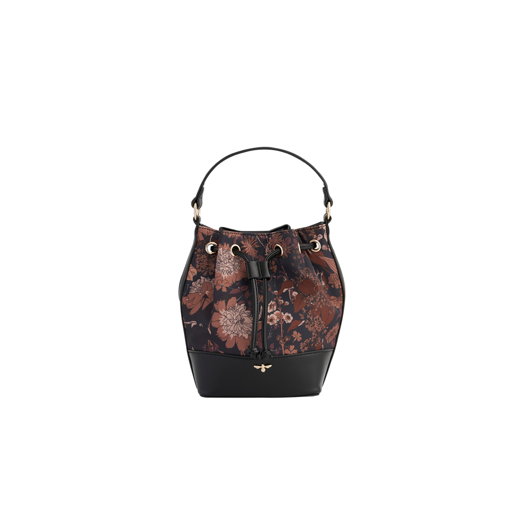 Fable England Deco Bloom Black Bucket Bag In Burgundy