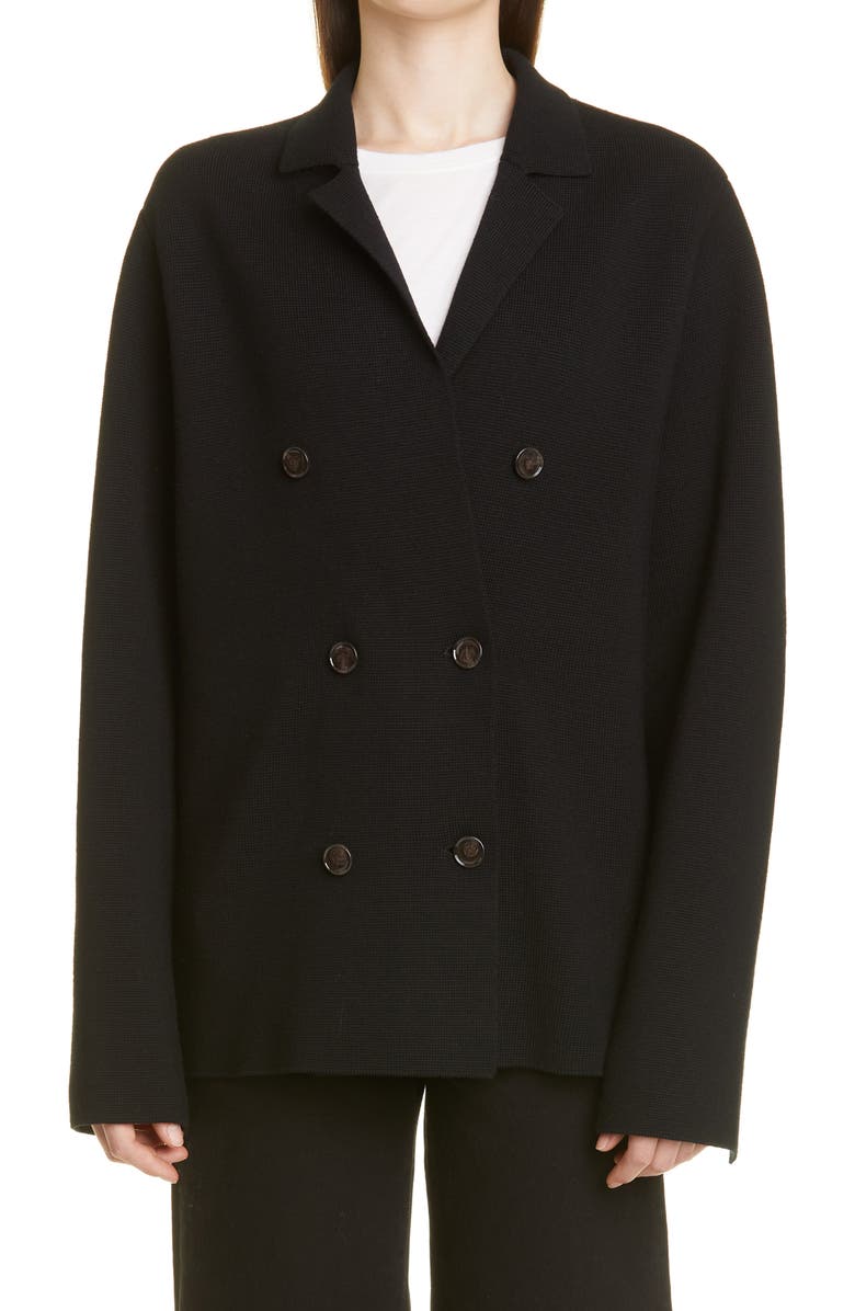TOTEME Double Breasted Wool Knit Blazer, Main, color, 