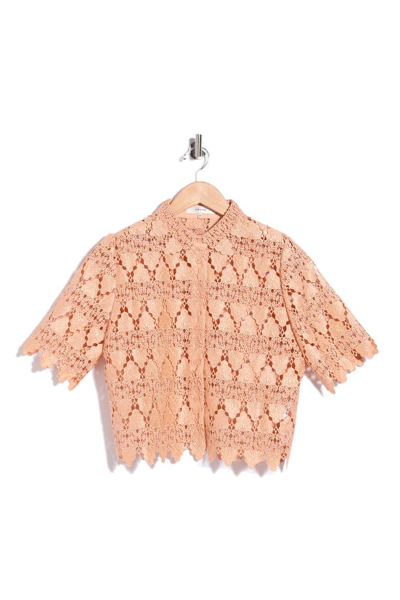 Lace Button-Up Shirt, Alternate, color, BLUSH