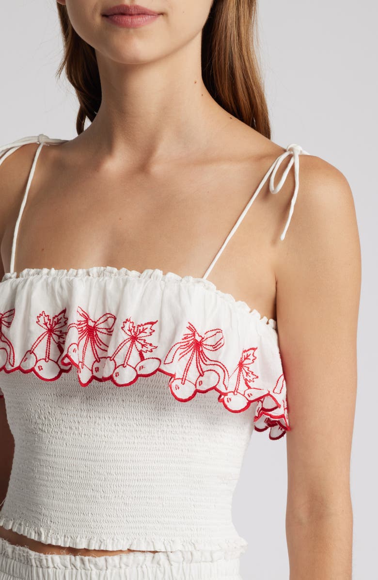 LoveShackFancy Carletta Embroidered Smocked Organic Cotton Camisole, Alternate, color, 