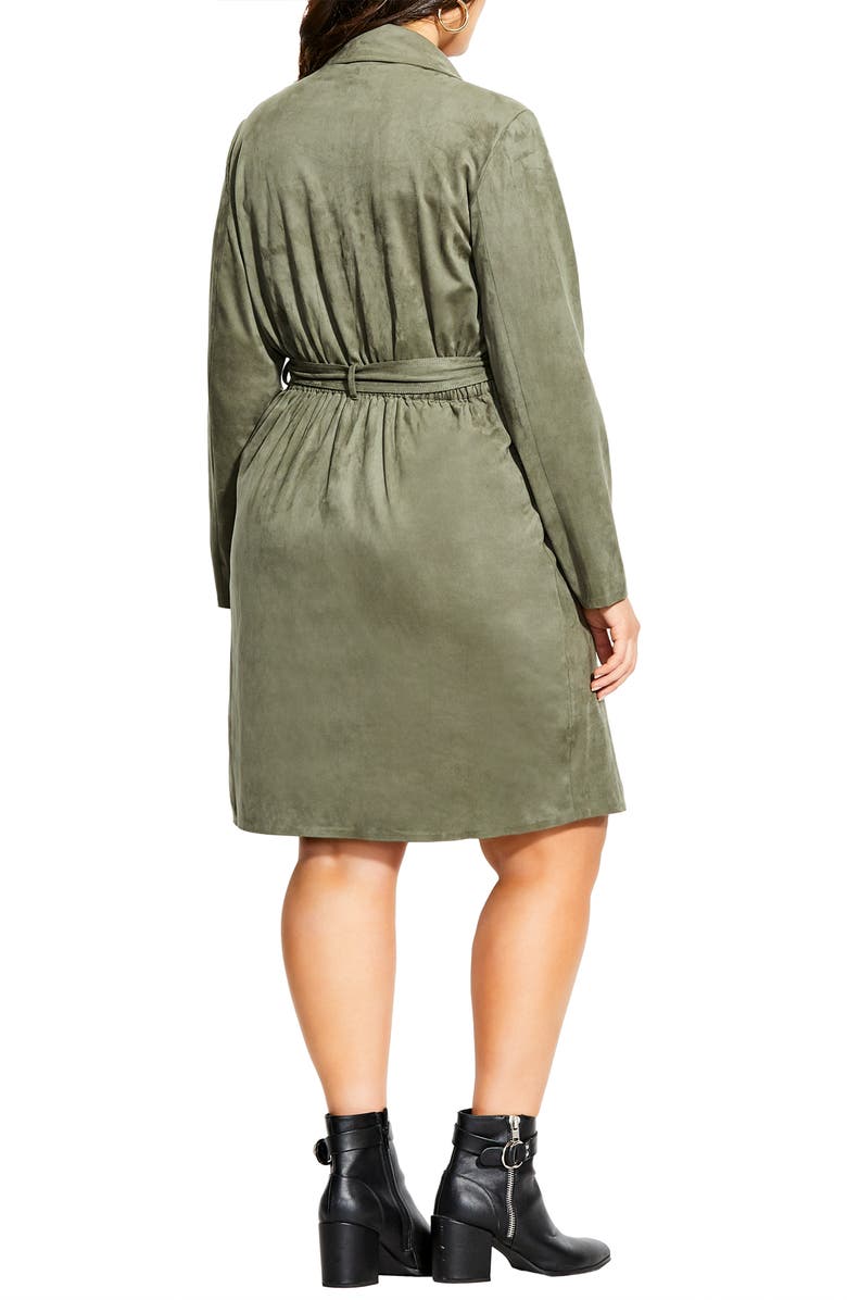 City Chic Faux Suede Trench Coat, Alternate, color, Pistachio
