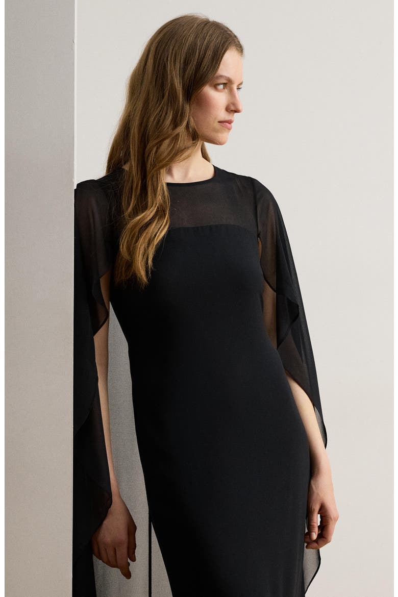 Drape Sleeve Cape Gown, Alternate, color, BLACK