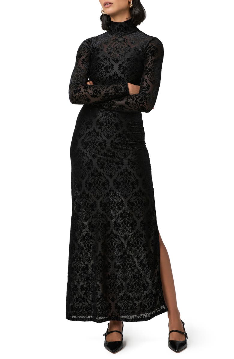 PAIGE Lucca Velvet Long Sleeve Maxi Dress, Alternate, color, Black