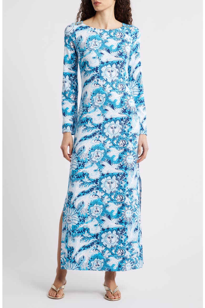 Breena Seagull Print Maxi Dress, Main, color, BELLEVUE BLUE LILLY GULLS