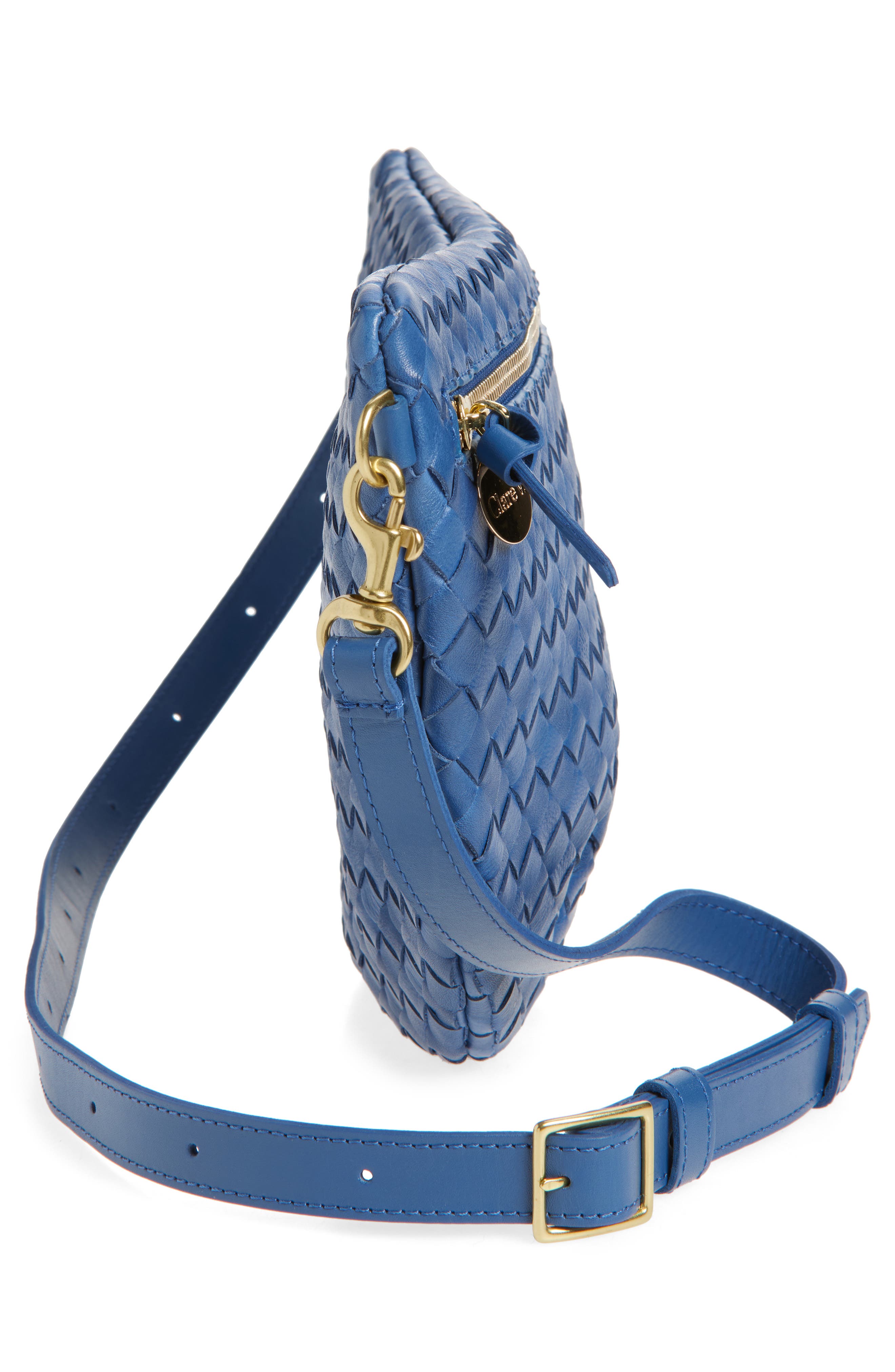 Clare V. Medium Grande Woven Leather Belt Bag, Alternate, color, French Blue