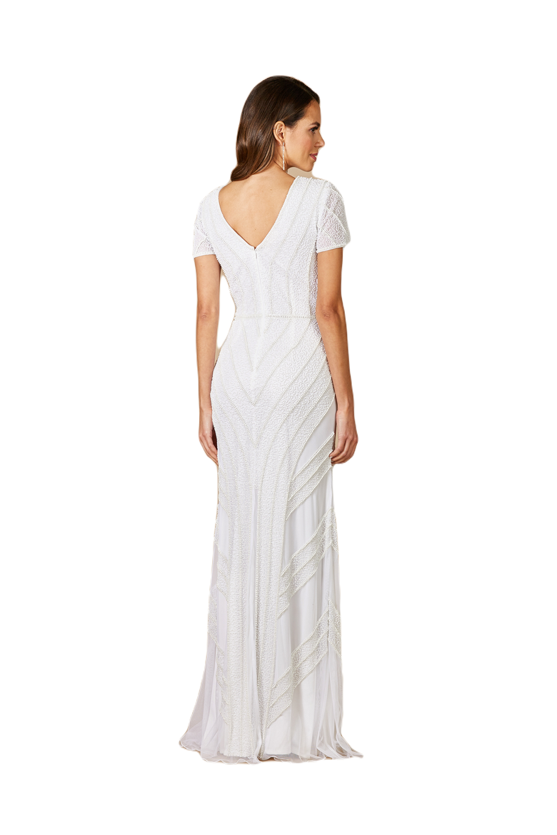 Gabriella Beaded Plunge Wedding Dress, Alternate, color, Ivory