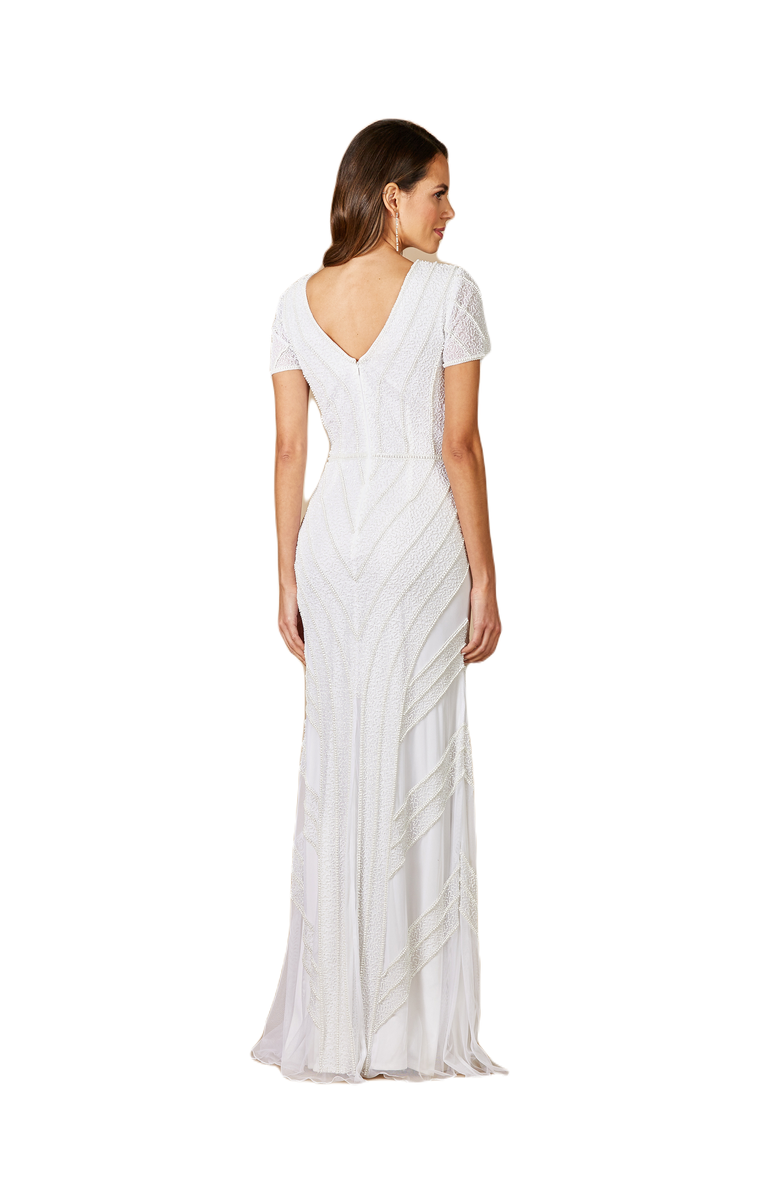 LARA New York Gabriella Beaded Plunge Wedding Dress, Alternate, color, Ivory