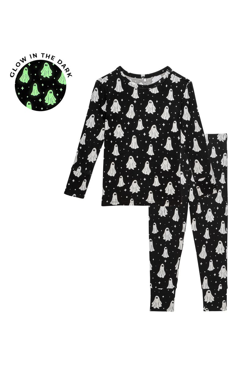 Posh Peanut Kids' Ghostly Print Glow in the Dark Fitted Two-Piece Pajamas, Alternate, color, Ghostly