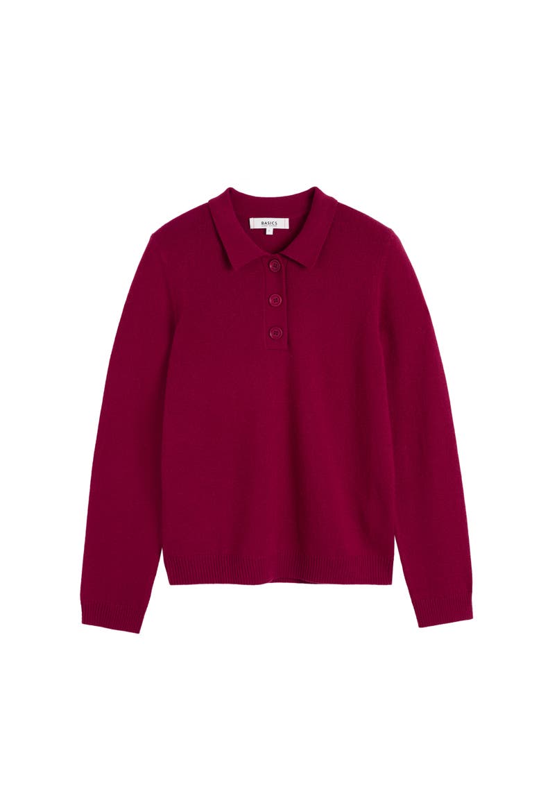 Wool Cashmere Polo Sweater, Alternate, color, Cherry
