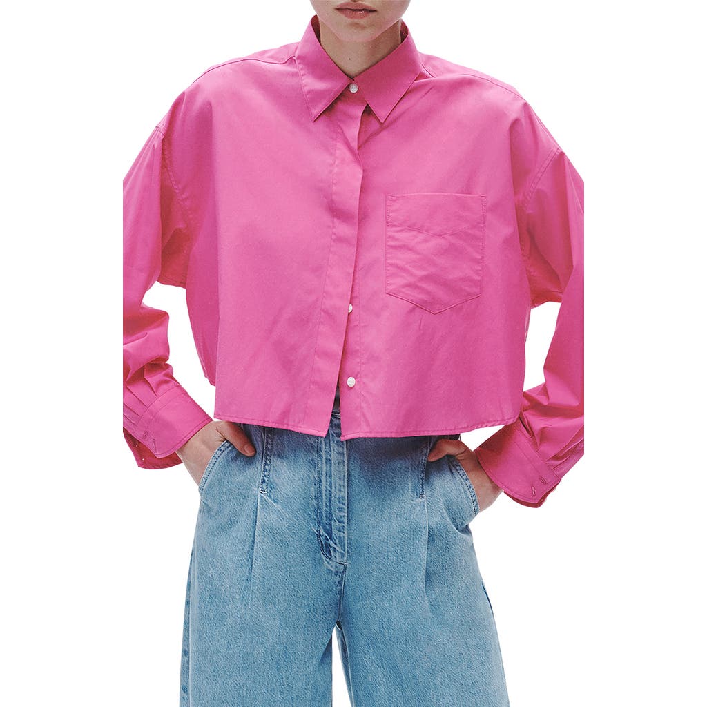 Rag & Bone Beatrice Cotton Poplin Crop Button-up Shirt In Bright Pink