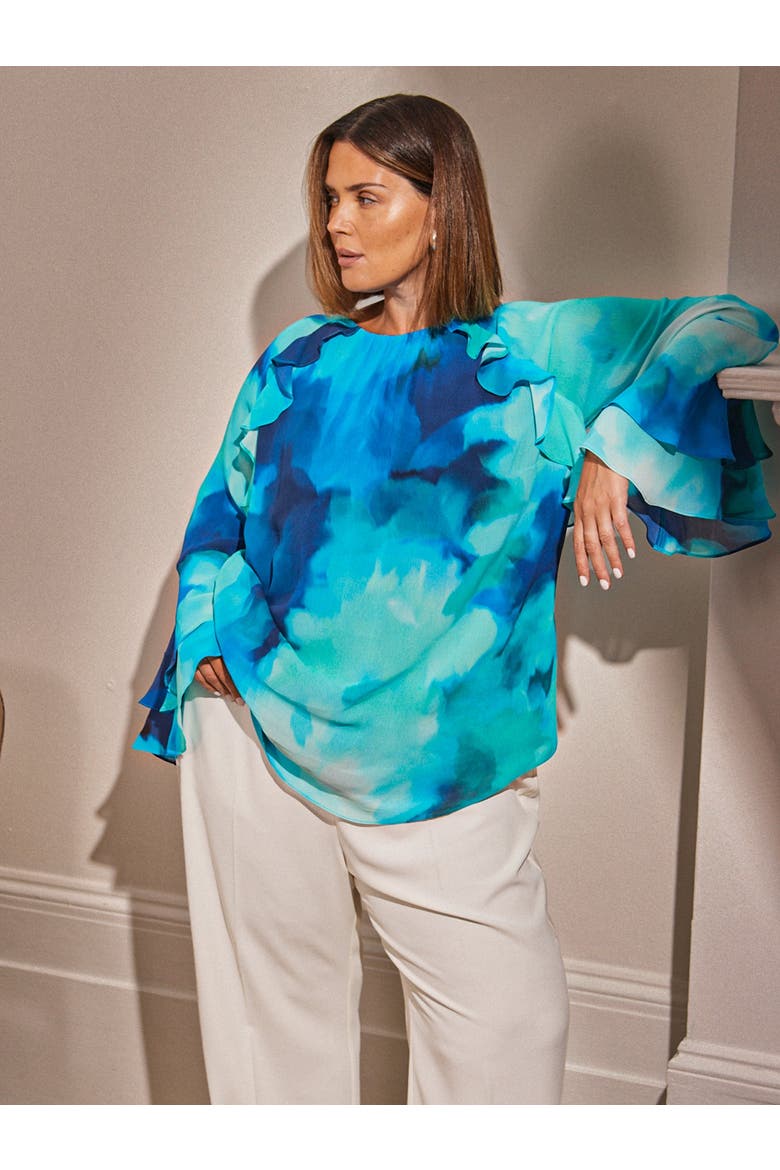 Print Frill Blouse, Alternate, color, Blue