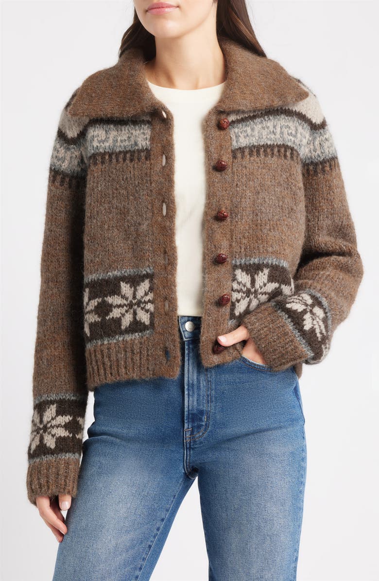 THE GREAT. The Nordic Scholar Cardigan, Main, color, Hickory Fair Isle