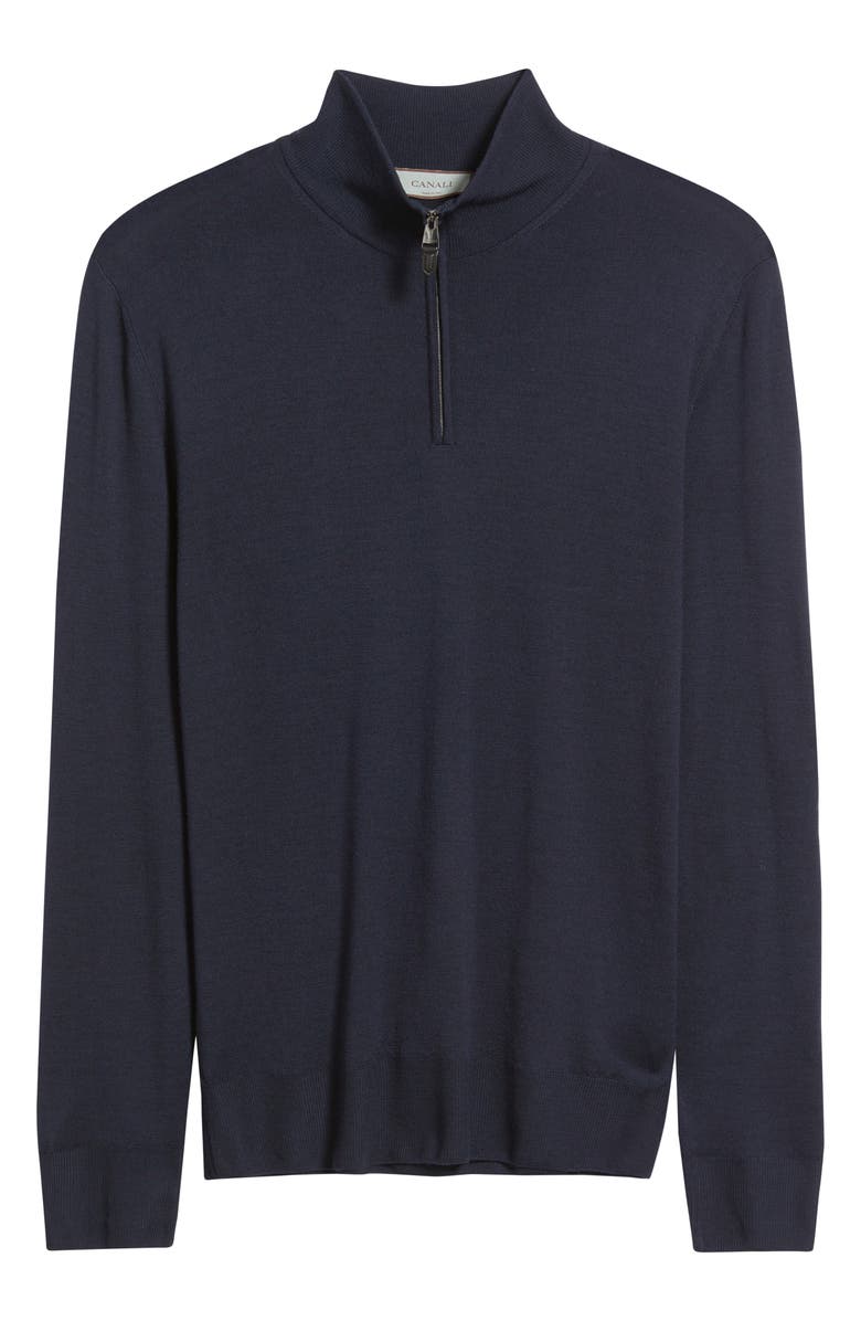 Canali Quarter Zip Wool Blend Sweater, Alternate, color, Navy