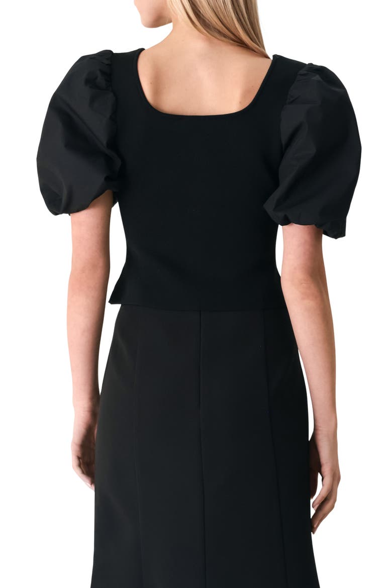 Puff Sleeve Rib Top, Alternate, color, BLACK