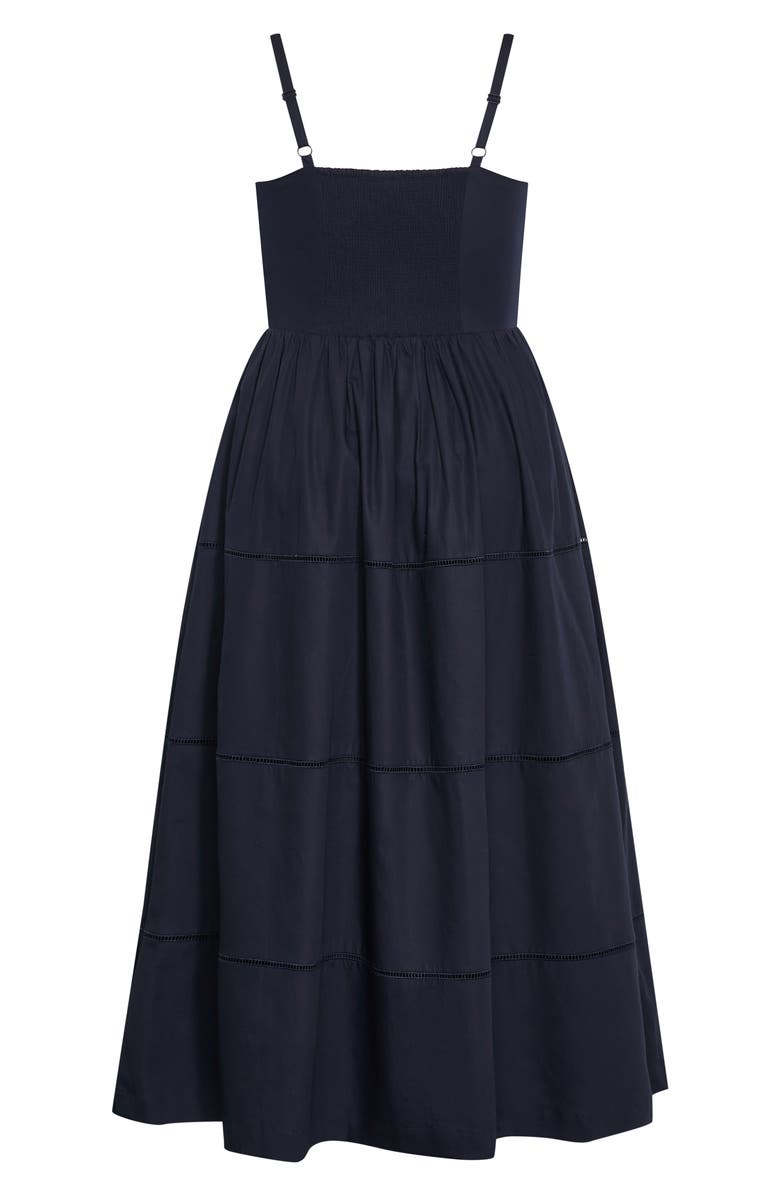 City Chic Vani Corset Bodice Cotton Maxi Dress, Alternate, color, Navy