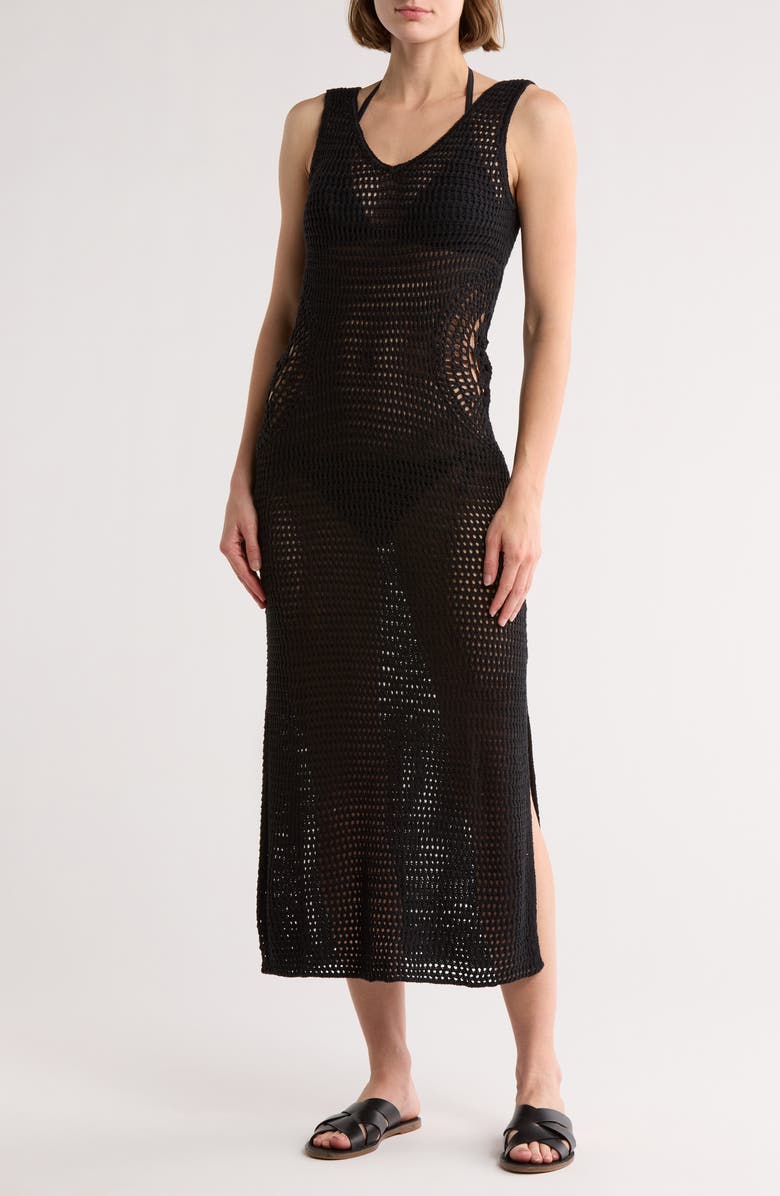 Elan Crochet Open Stitch Cover-Up Tank Dress, Main, color,