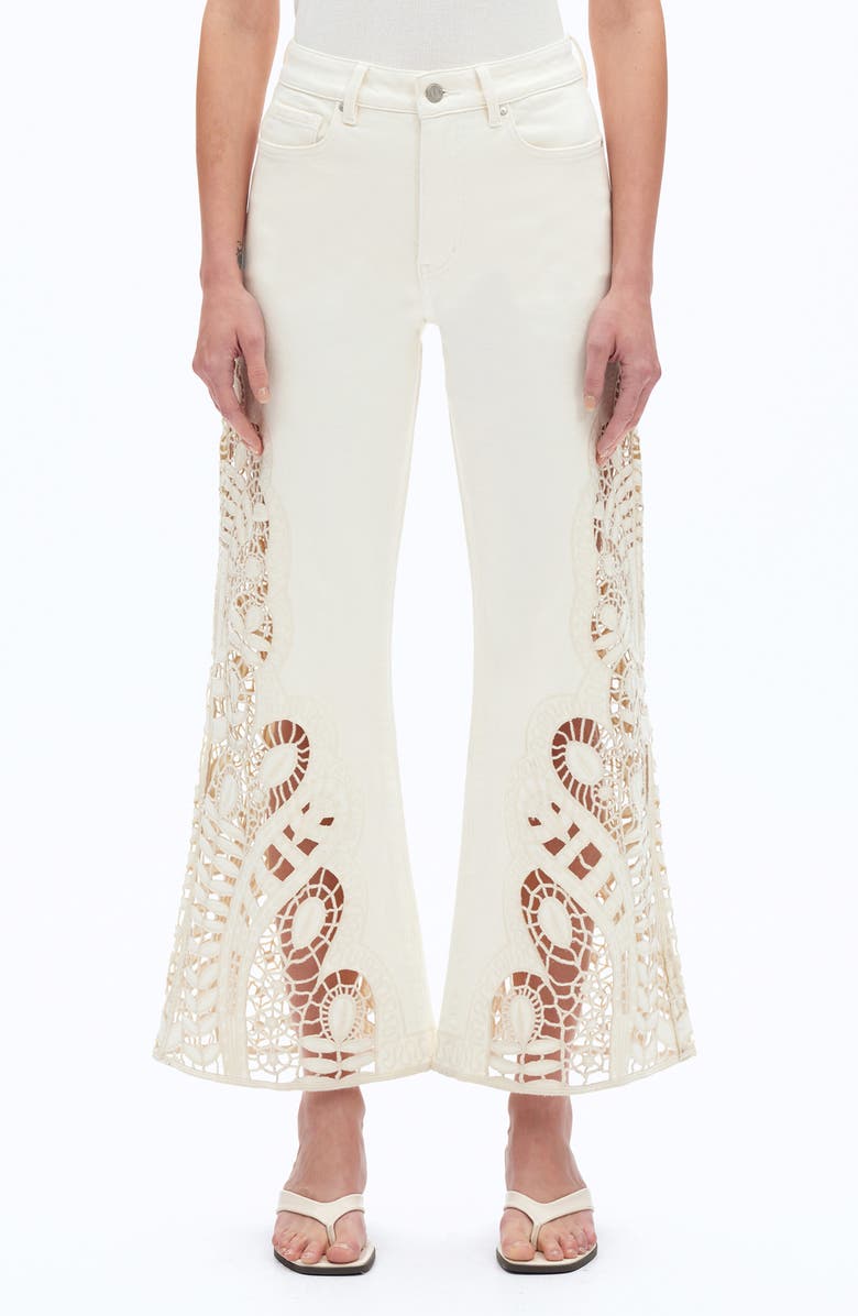Bayeas High Waist Embroidered Wide Leg Jeans, Main, color, Beige