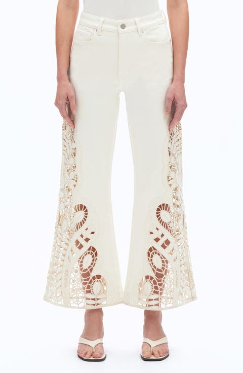 High Waist Embroidered Wide Leg Jeans