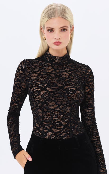 Quenisa Chenille Lace Long Sleeve Bodysuit