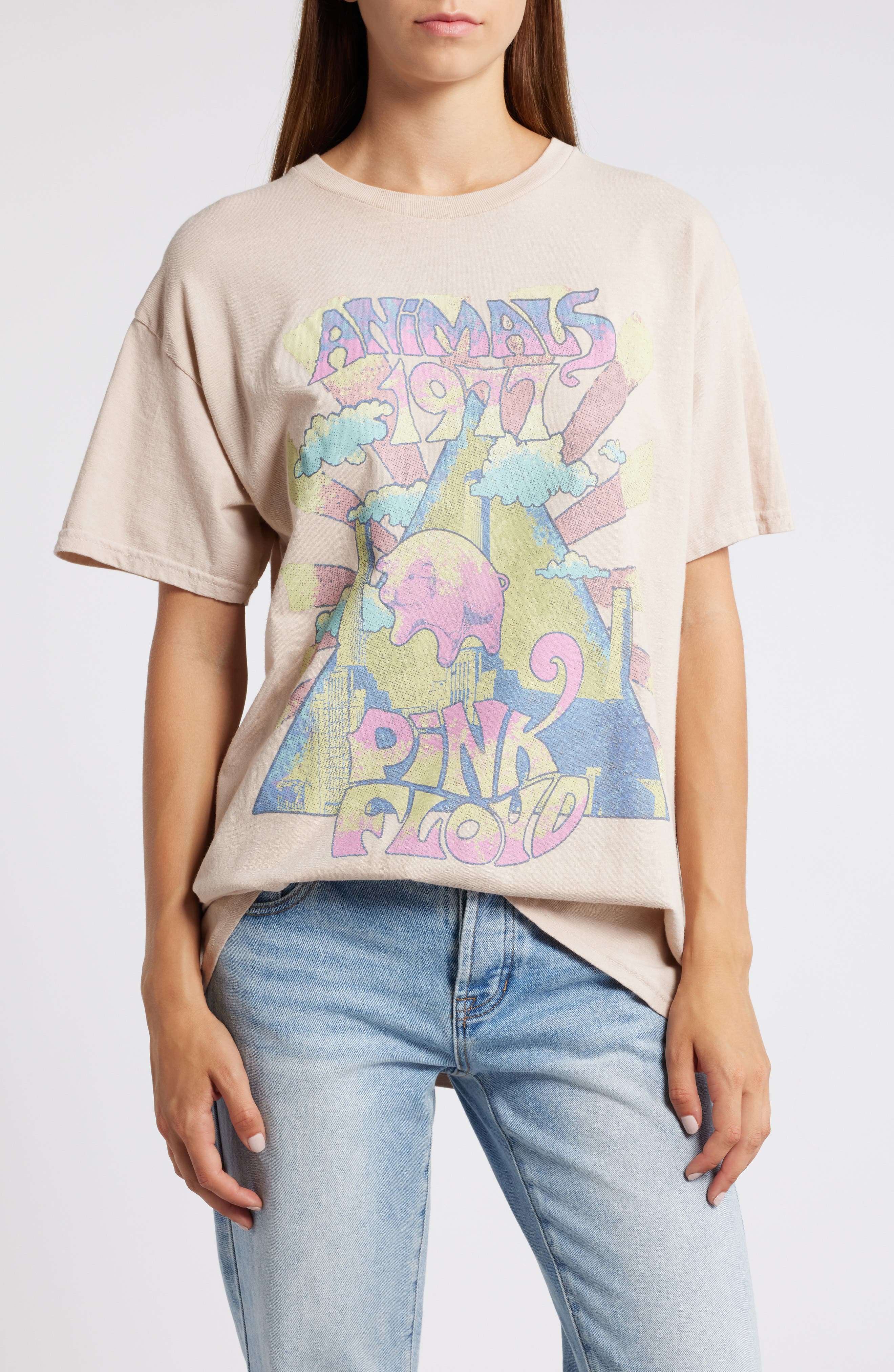 Merch Traffic Pink Floyd Animals Cotton Graphic T-Shirt in Sand 