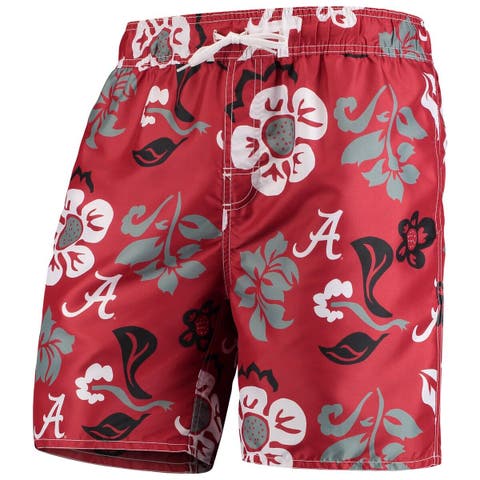 Men's Wes & Willy Crimson Alabama Crimson Tide Floral Volley Swim Trunks