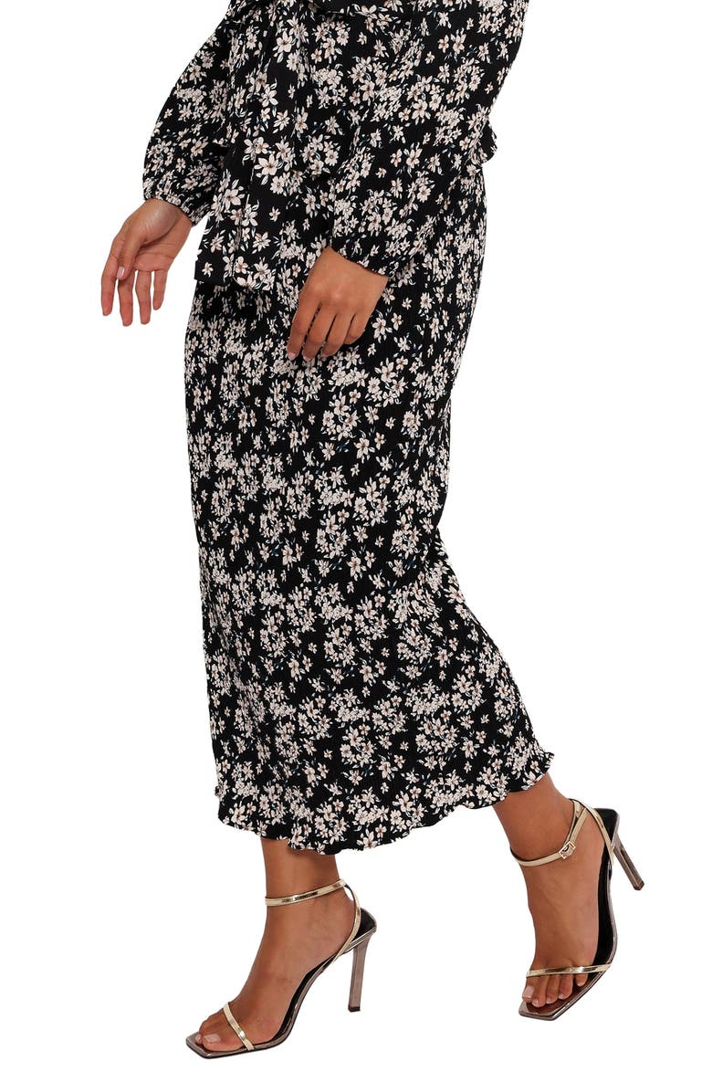 Petal & Pup Minelli Floral Print Plissé Midi Skirt, Alternate, color, Black/ White Floral