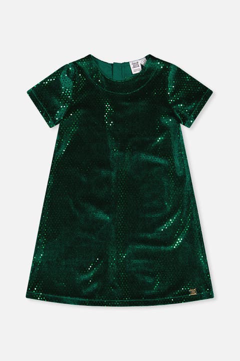 Short Sleeve A-Line Sparkle Velvet Dress