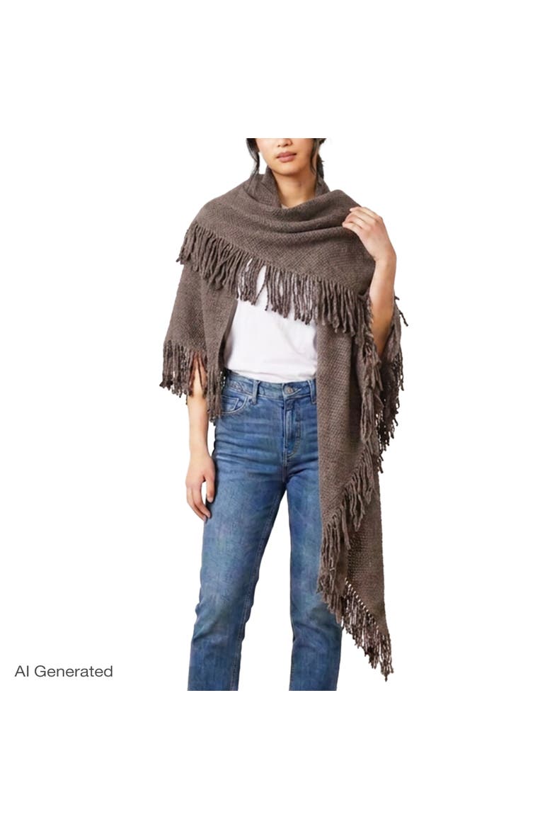Knitted Triangle Scarf Wrap with Fringe, Main, color, HEATHER