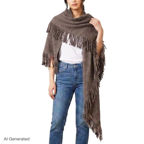 Knitted Triangle Scarf Wrap with Fringe