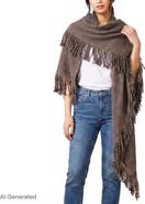 Rebecca Minkoff Knitted Triangle Scarf Wrap with Fringe