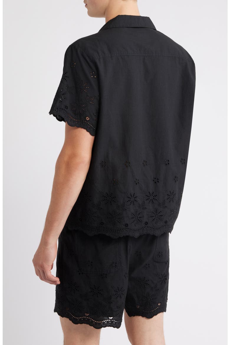 Banks Eyelet Embroidery Camp Shirt, Alternate, color, BLACK