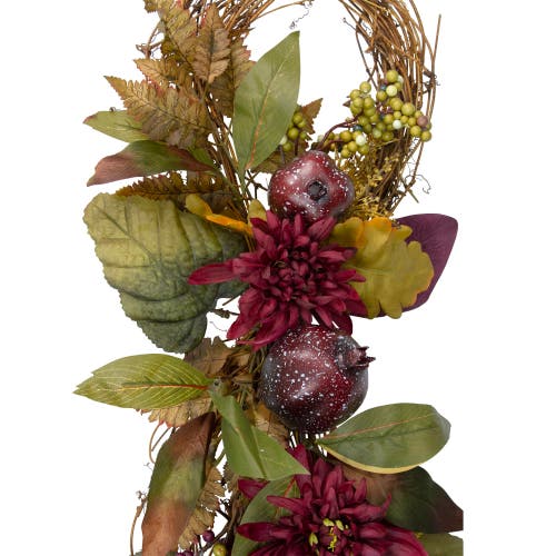 Northlight 28in Autumn Harvest Mums With Pomegranate Grapevine Garland In Multi