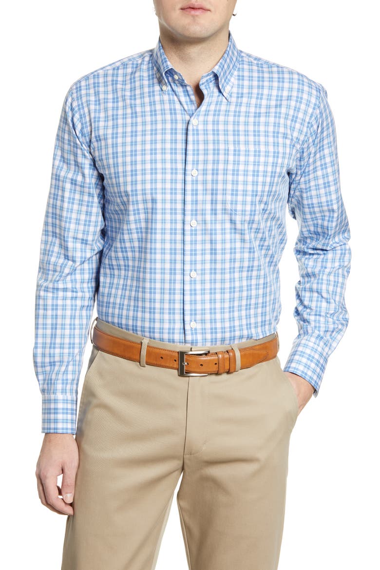 Langley Grand Classic Fit Plaid Button-Down Shirt, Main, color, LAKE BLUE
