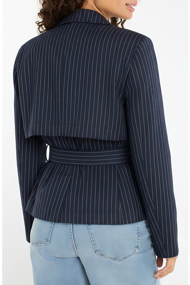 Crop Pinstripe Trench Jacket, Alternate, color, DP MDNITE STRP