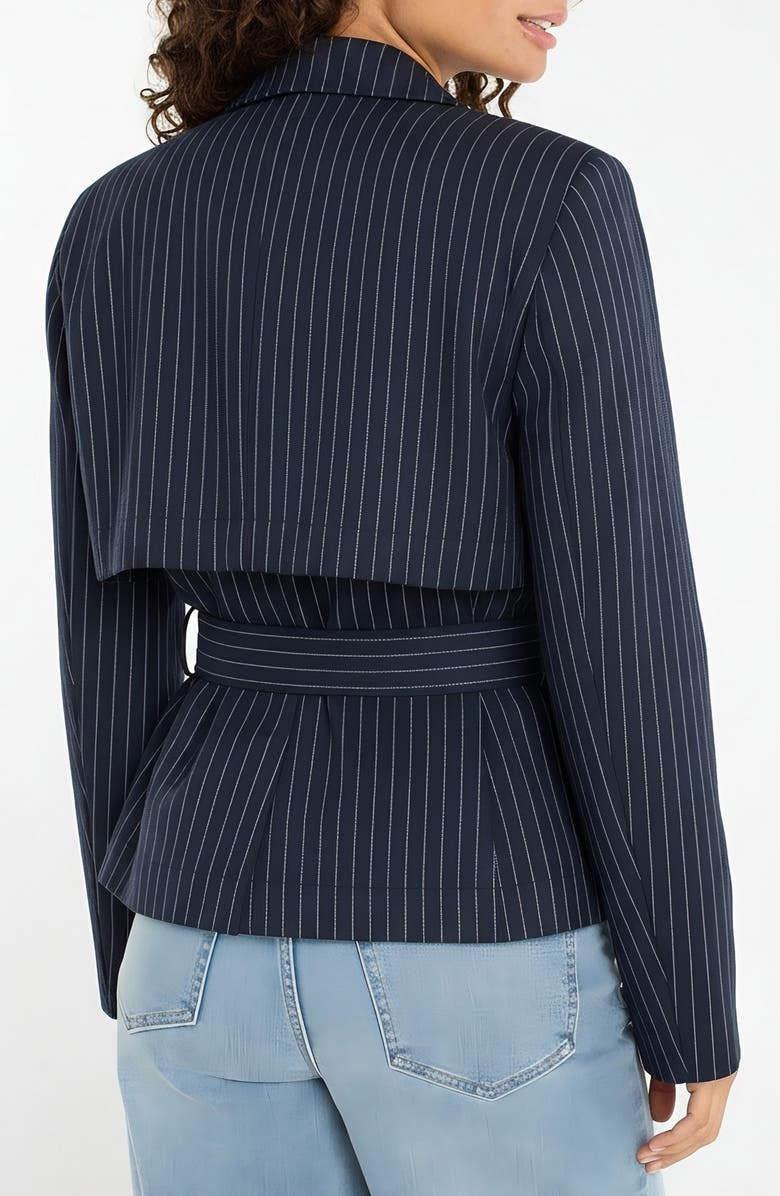 Liverpool Los Angeles Crop Pinstripe Trench Jacket, Alternate, color, Deep Midnite Stripe