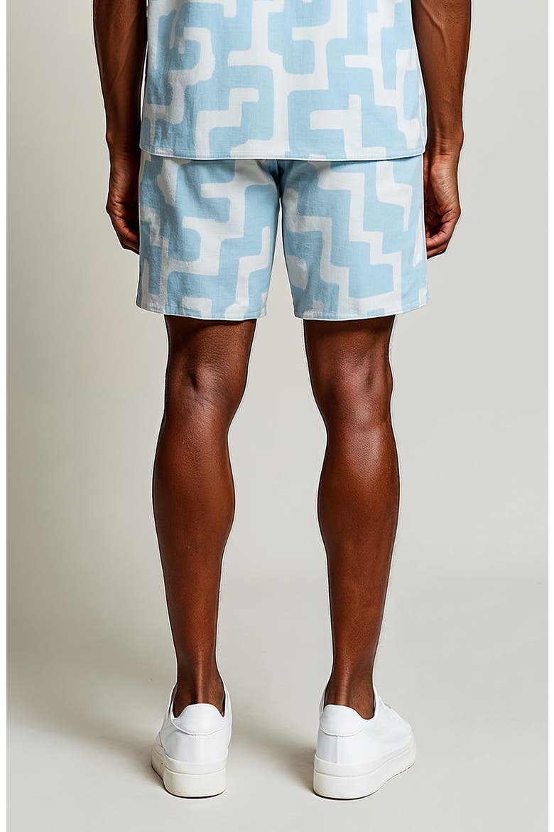 Geometric Print Swim Trunks, Alternate, color, WHITE / LIGHT BLUE