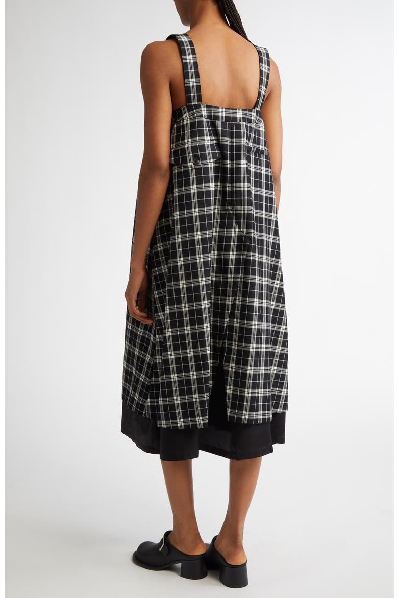 Suspender Strap Check Wool Gabardine Midi Dress, Alternate, color, BLACK X WHITE
