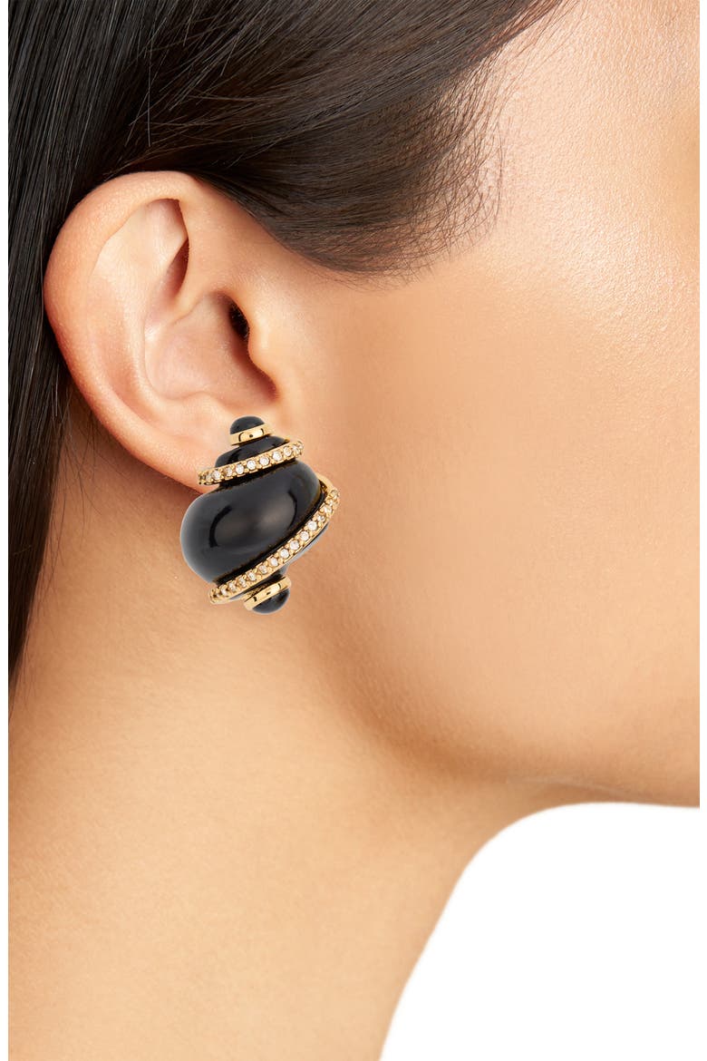 Crystal Trim Enamel Shell Earrings, Alternate, color, BLACK