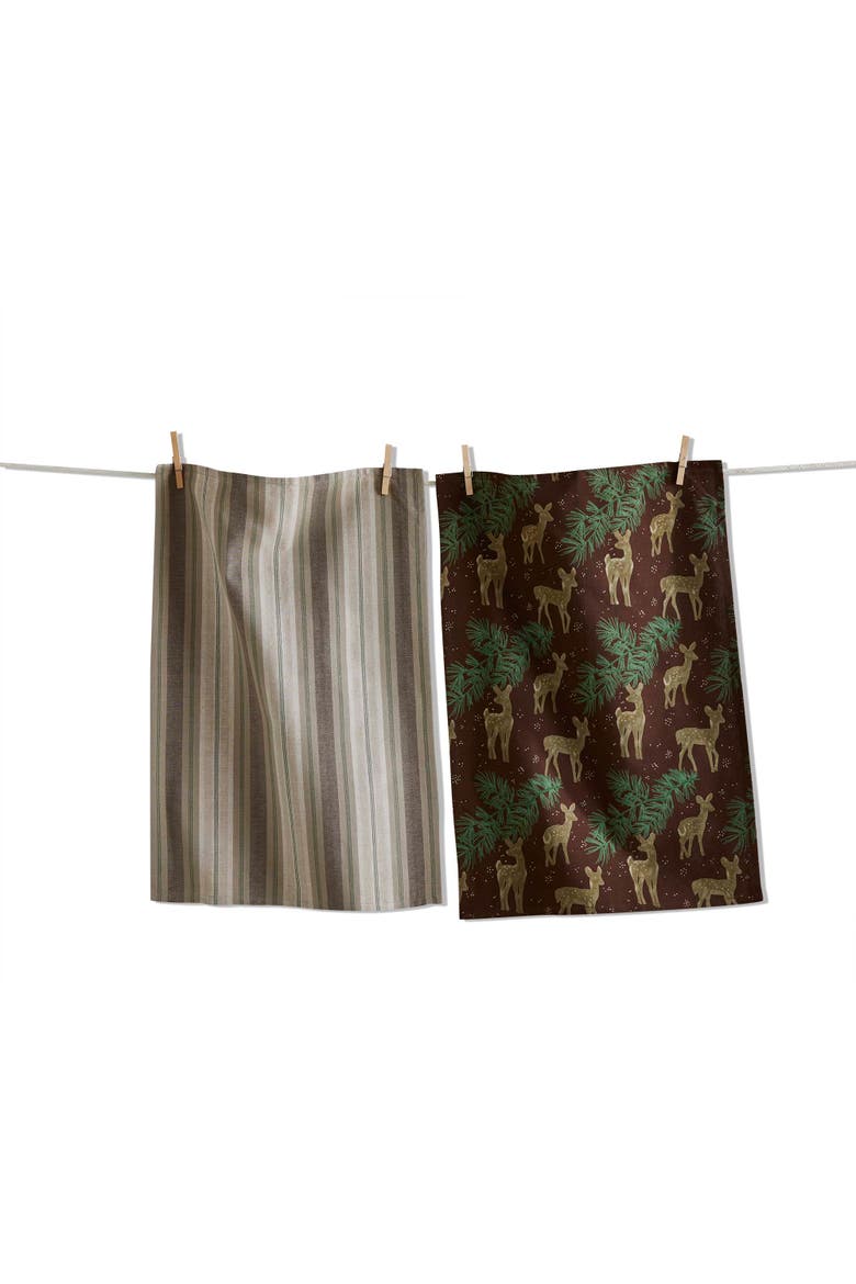 Wilde Pine Deer Christmas Kitchen Dishtowel Set Cotton, Main, color, Brown