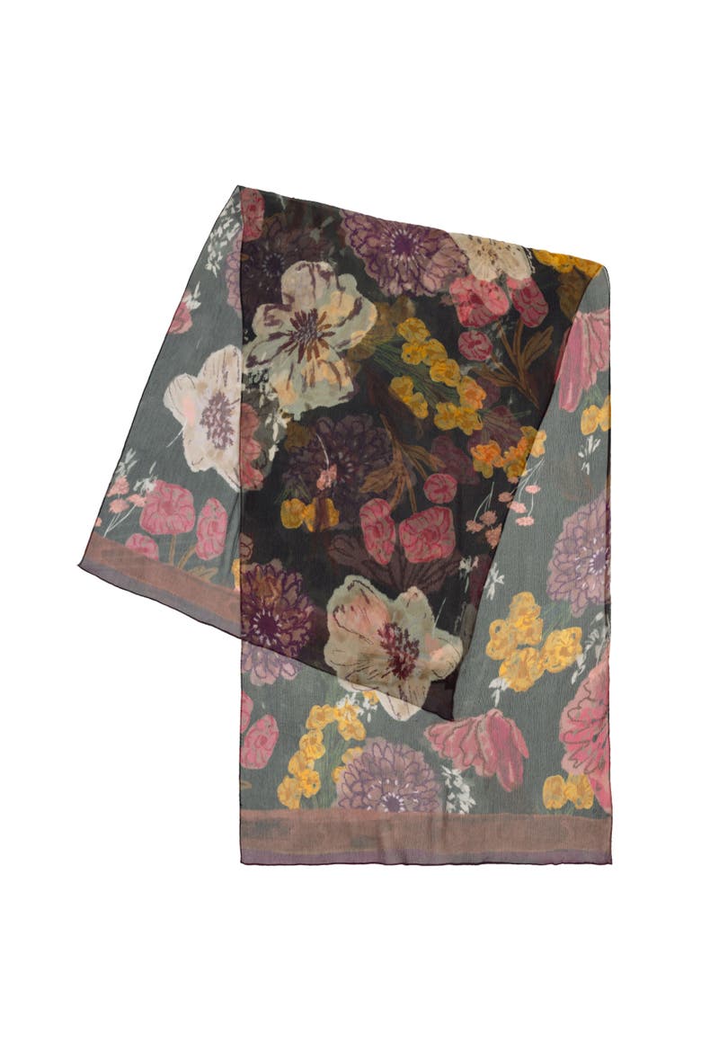 Wildflower Crinkle Silk Wrap, Alternate, color, Black