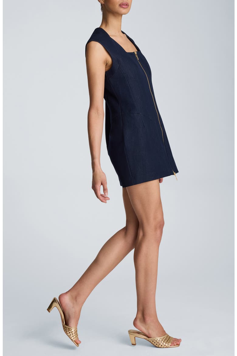 Panelled Front Zip Minidress, Alternate, color, INDIGO FAUX DENIM