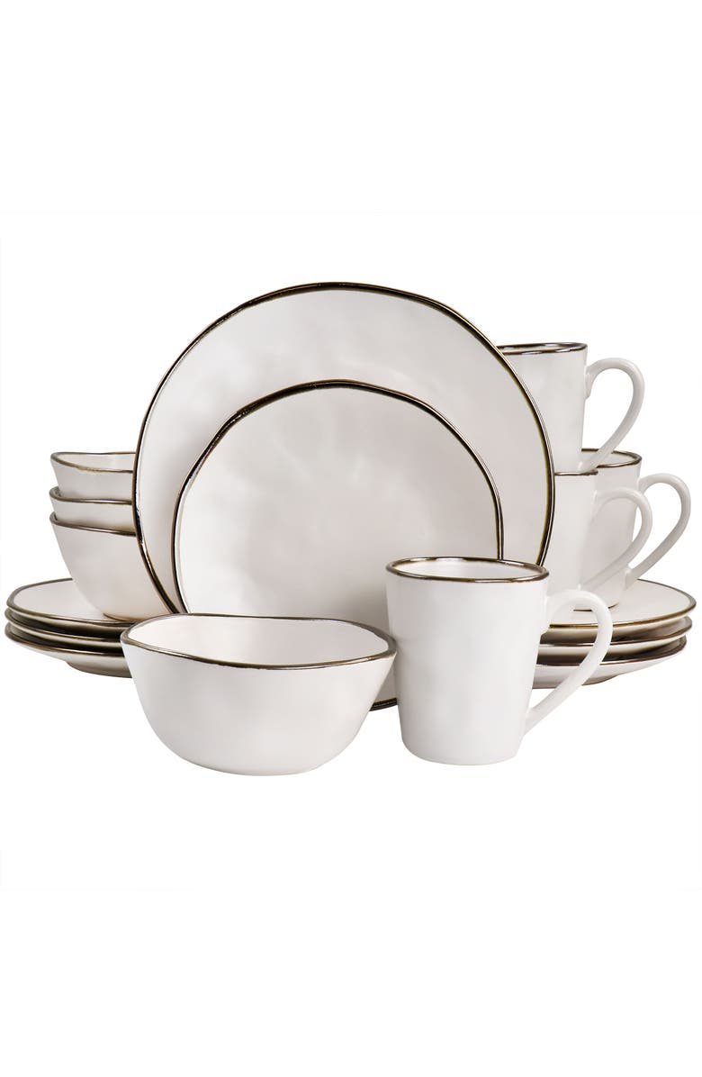 Elama Modern 16 Piece Stoneware Dinnerware Set, Main, color, White